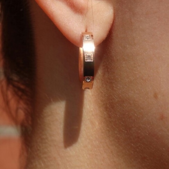 Fashion Rose Gold & CZ Hoop Earrings - Picture 4 of 4